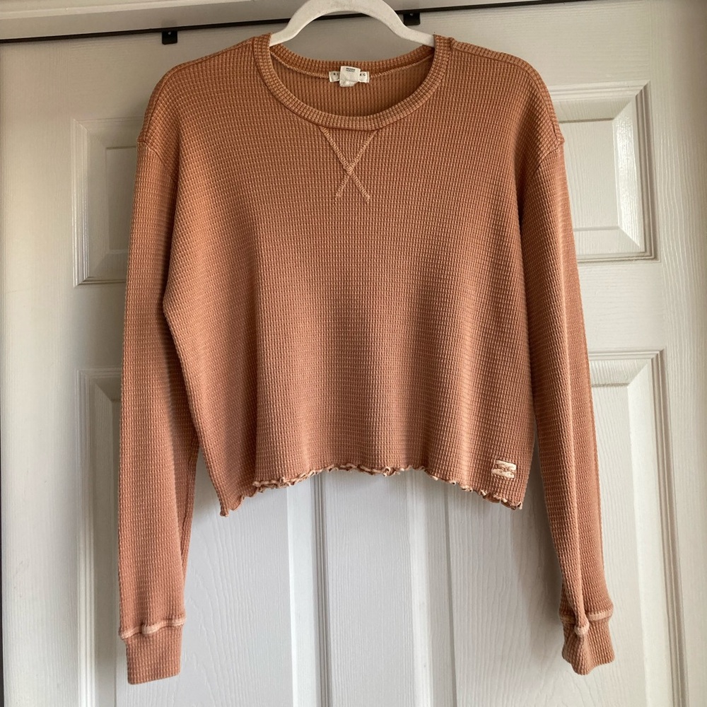 Billabong Pick Me Up Waffle Knit Thermal Long Sleeve Lounge Cropped Top